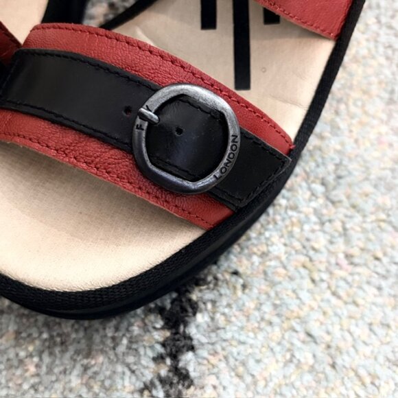 Fly London $218 Womens 38 US 7.5-8 Black Red Chunky Comfort Wedges Sandals Shoes - Picture 7 of 16